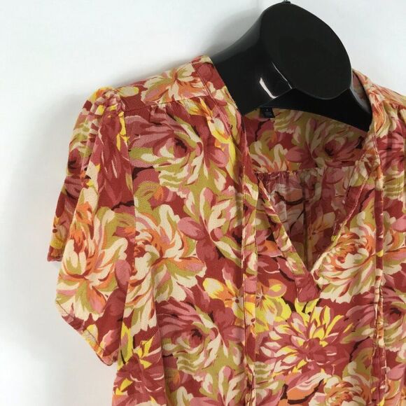 Torrid Floral Rayon Crepe Tie Flutter Sleeve Peasant Top Women's Plus Size 1/1X - Picture 4 of 11